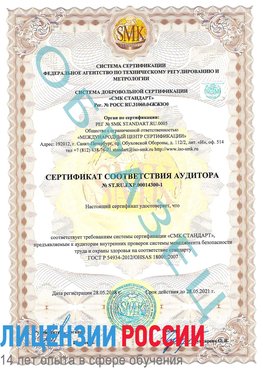 Образец сертификата соответствия аудитора №ST.RU.EXP.00014300-1 Уфа Сертификат OHSAS 18001