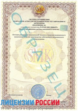 Образец сертификата соответствия (приложение) Уфа Сертификат ISO 13485