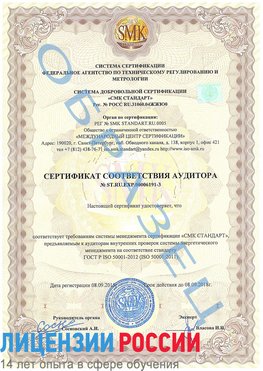 Образец сертификата соответствия аудитора №ST.RU.EXP.00006191-3 Уфа Сертификат ISO 50001